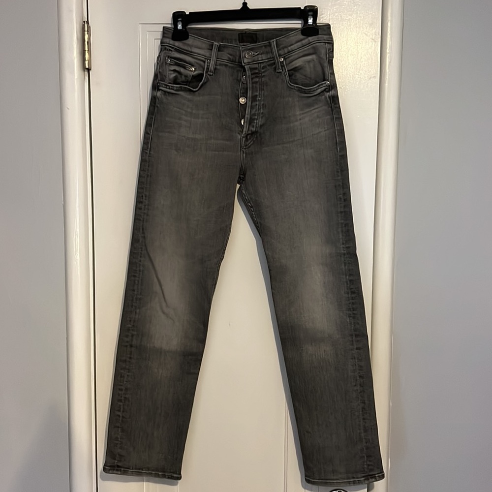 MOTHER Tomcat ankle jeans in Beam Me Up (faded gray), button fly, size 28